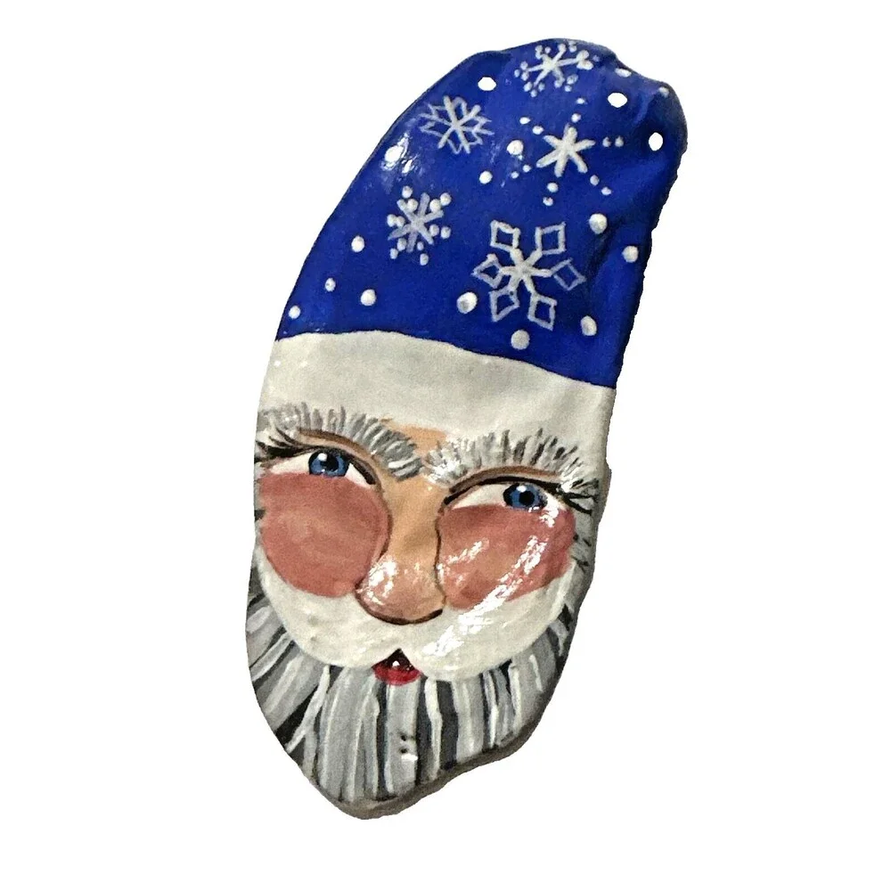 Vintage Old St Nick Santa Claus Brooch Hand Painted Shell Pin Christmas Art